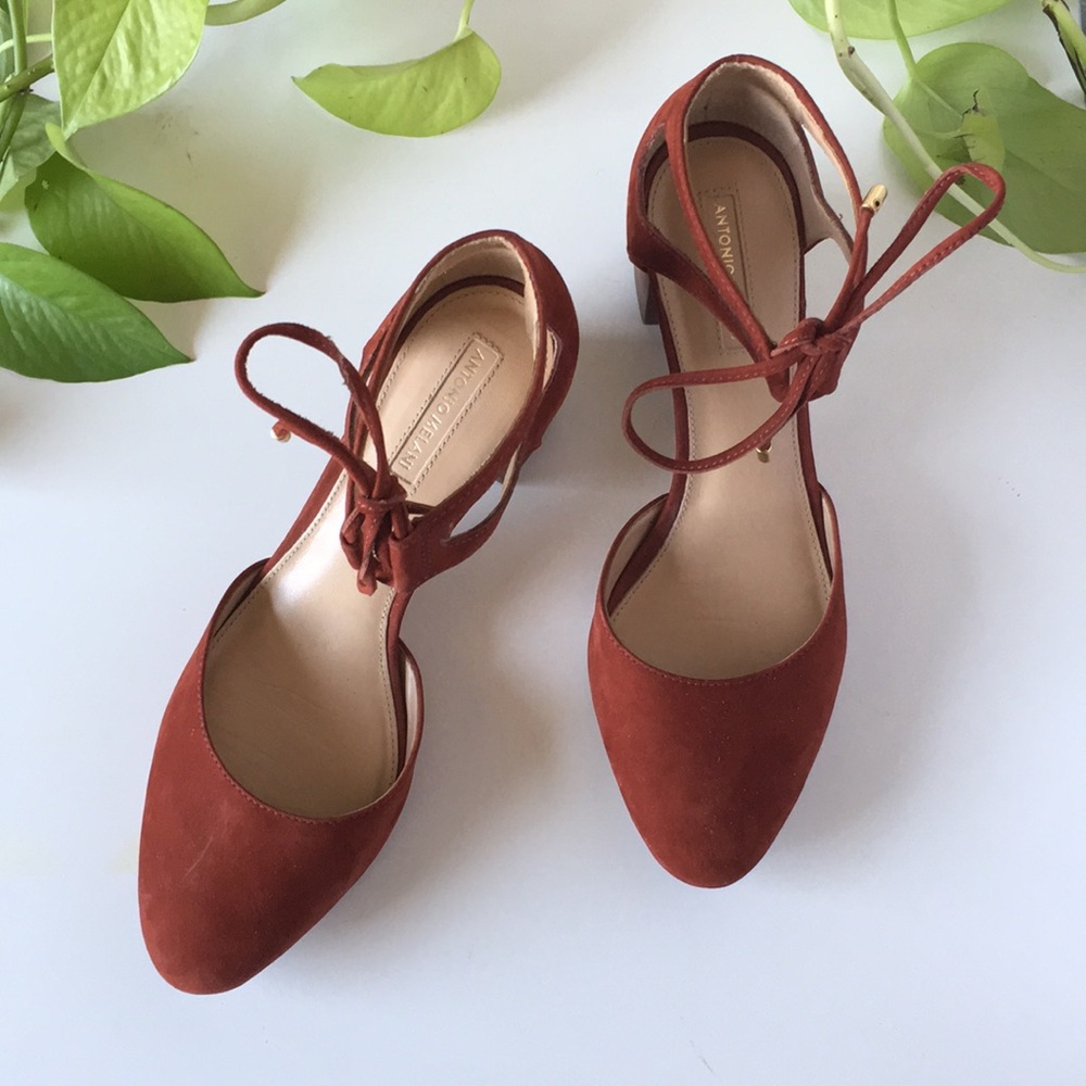 Antonio Melani Rust Ankle Tie Block Heels